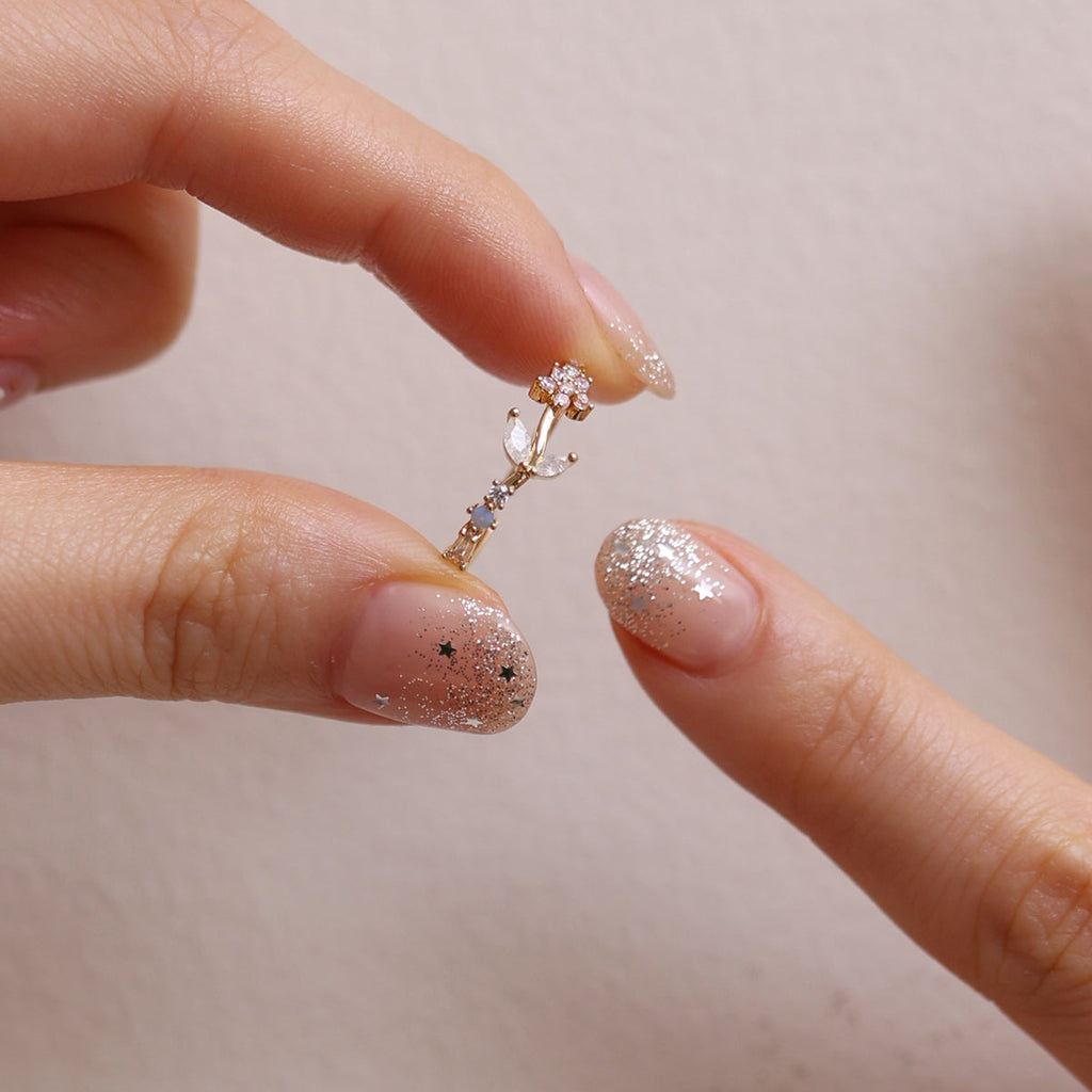 Moonstone flower leaf ring